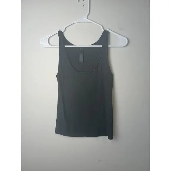 Skims Tank Top XL Cotton Ribbed Cropped Rounded Scoop Neck Black - Picture 1 of 5